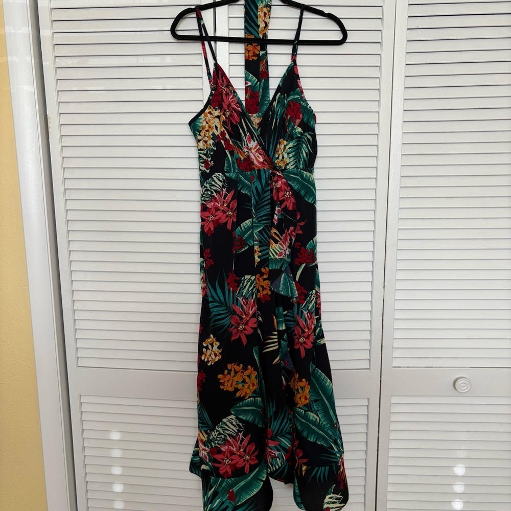 SHEIN Black Floral High Low Dress
